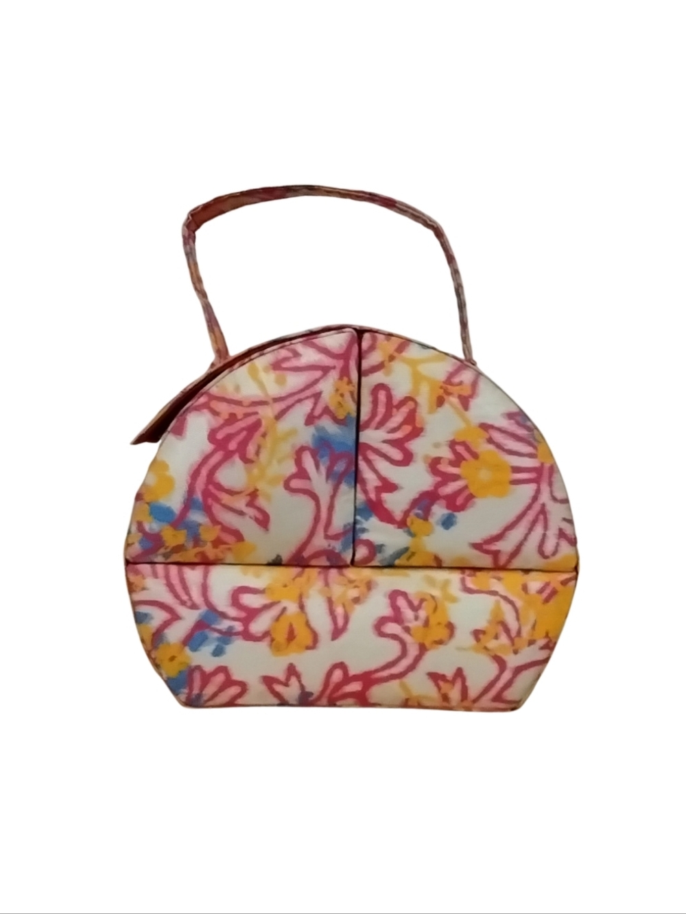 4/$20➡️  Floral Round Top-Handle Jewelry Travel Case Pink Yellow Blue Pattern